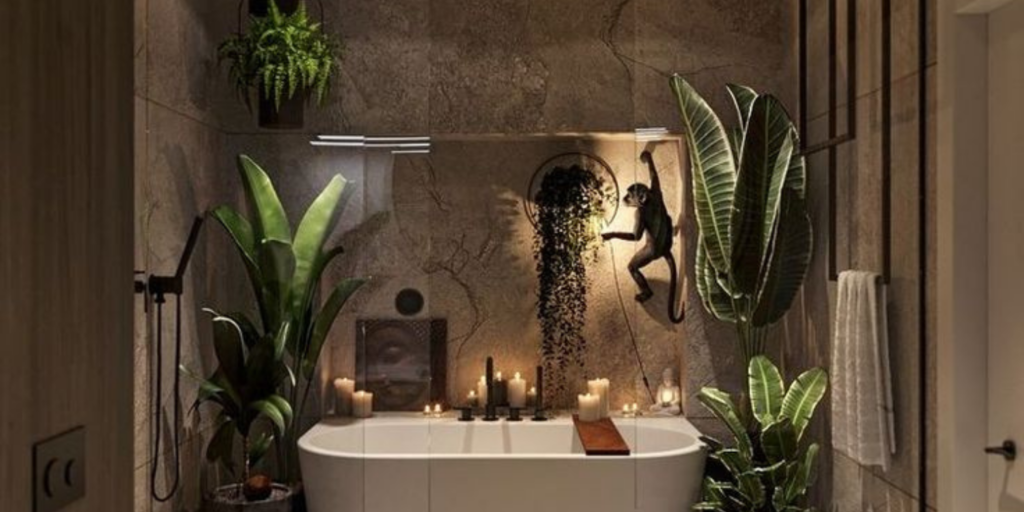 Jungle Bathroom with plants and Candles